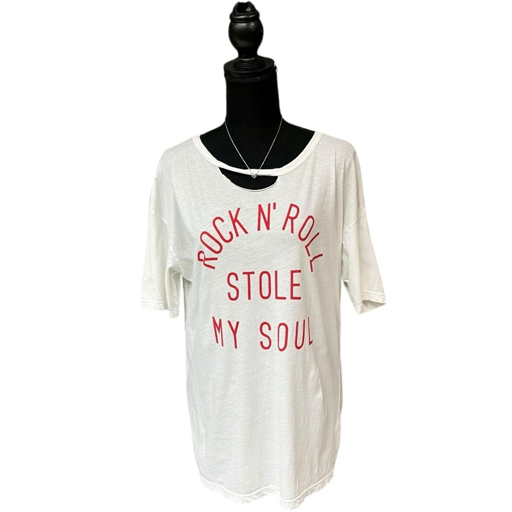 White Graphic Tee with Red Print